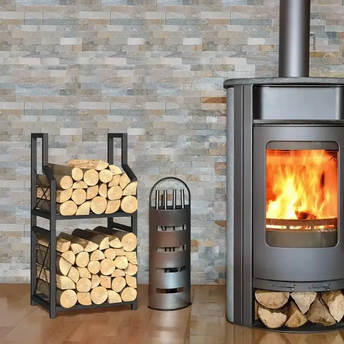 Support de rangement pour bûches de cheminée, en fer, double couche, multi-niveaux, portable, confor
