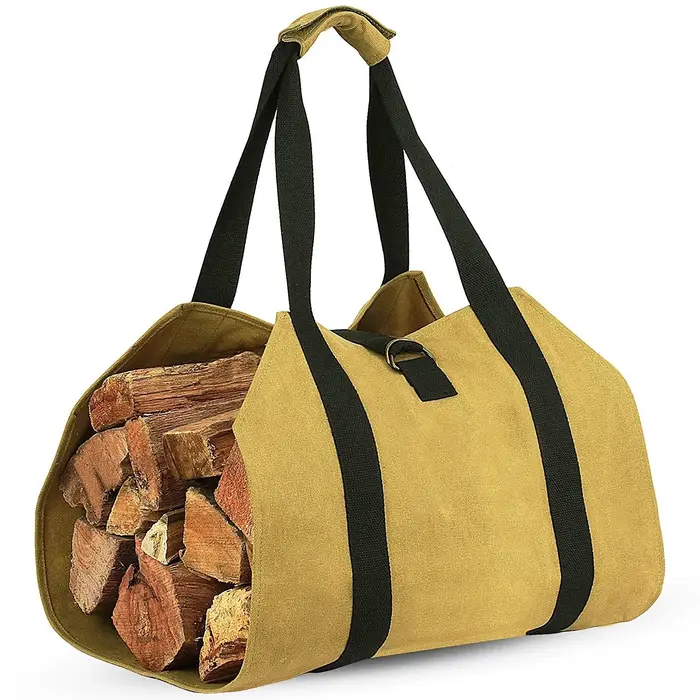 Support de sac à bûches en toile cirée robuste avec poignées pour cheminée à bois de chauffage, util
