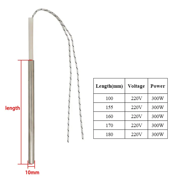 Pellet d'allumage de bougie d'allumage 220v 300w, 10x100mm/155mm/160mm/170mm/180m, élément chauffant