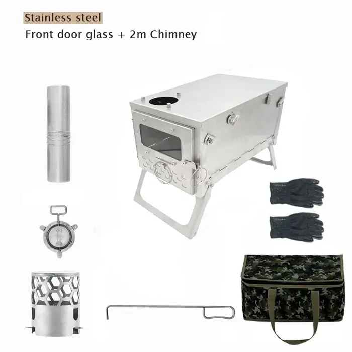 Smilodon-poêle à bois de chauffage pliant en acier inoxydable, poêle de tente de Camping Portable av
