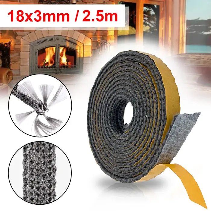 Corde de poêle plate noire de 2.5M, auto-adhésive en fibre de verre, corde d'étanchéité pour porte d