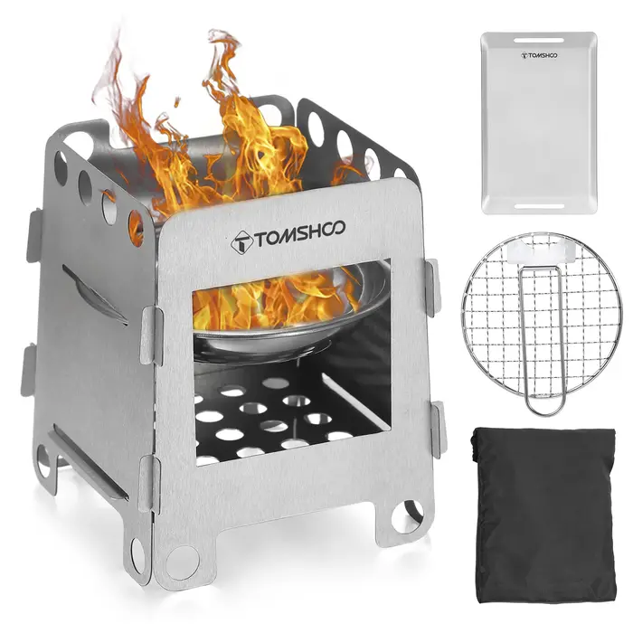 Tomshoo Camping en plein air poêle à bois W Barbecue gril Portable poêle à bois brûleur à bois avec 