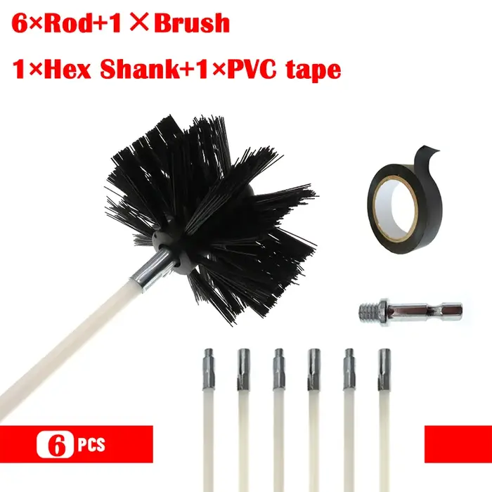 Kit de brosses flexibles pour cheminée avec têtes de brosse de 4 pouces et tiges extensibles flexibl