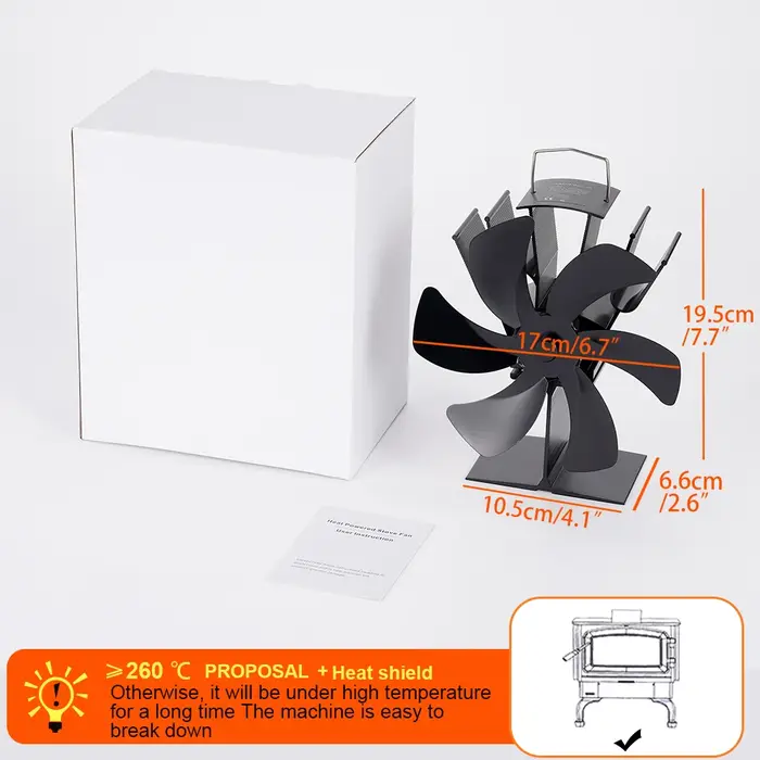 Ventilateur de cheminée noir, poêle à bois de chauffage, poêle à bûches, cuillère à soupe, silencieu