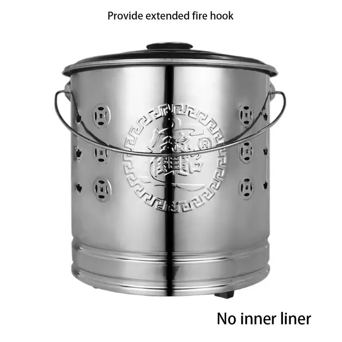 Seau à feu brûlant en acier inoxydable 304, seau de cheminée, baril de brûlure d'argent en papier tr