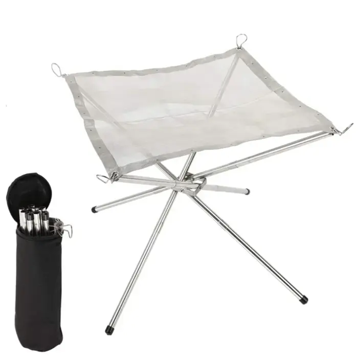 Support de feu de camp de Camping en plein air pliable en acier inoxydable, démonter la maille chauf