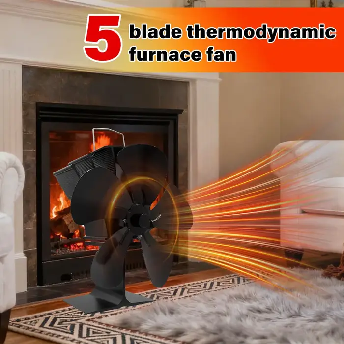 Cheminée noire 5 pales poêle à chaleur ventilateur bûche brûleur à bois Ecofan silencieux maison