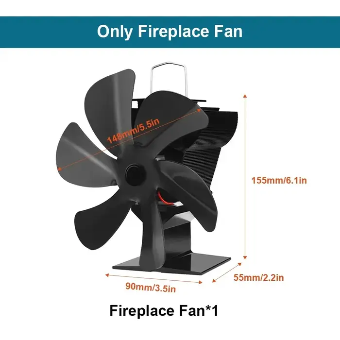 Ventilateur de poêle à chaleur à 6 pales, Eco silencieux, brûleur à bois noir, ventilateur de chemin