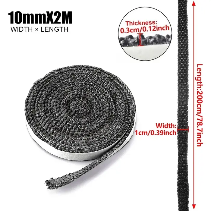 Corde d'étanchéité noire pour cheminée, 10/15mm, cordon de poêle à bois, porte auto-adhésive en fibr