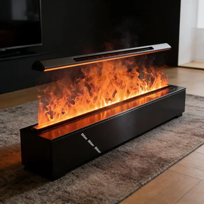 Cheminée électrique encastrée à vapeur d'eau avec flamme atomisée et commande tactile