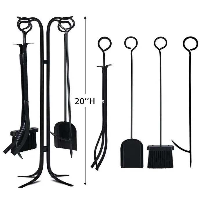 Ensemble d'outils de nettoyage de cheminée en fer lourd de haute qualité, 5 pièces, pelle à cendres,