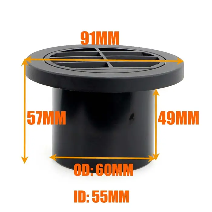 Conduit de chauffage Diesel 60mm / 75mm, sortie d'air, connecteur plat et rond rotatif noir pour voi