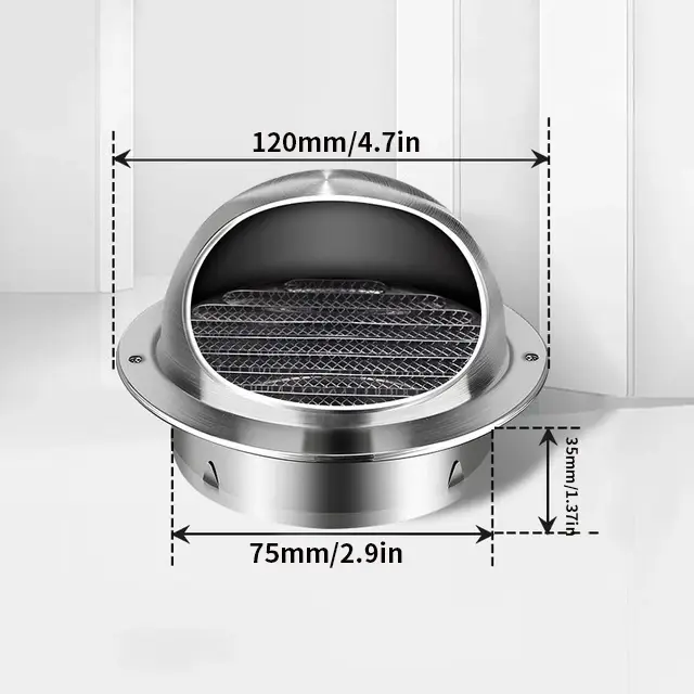 Grille de sortie d'air murale extérieure en acier inoxydable, 80/100/120MM, ronde, chauffage, refroi