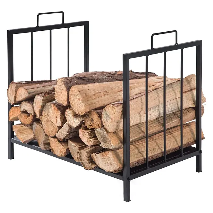 Support à bois de chauffage carré en acier noir de haute qualité, pour foyer, 4 pieds, intérieur/ext