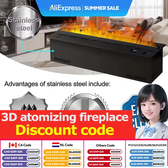 Cheminée décorative 3D à brume atomisée 2024-Flamme simulée avec humidificateur pour hôtel