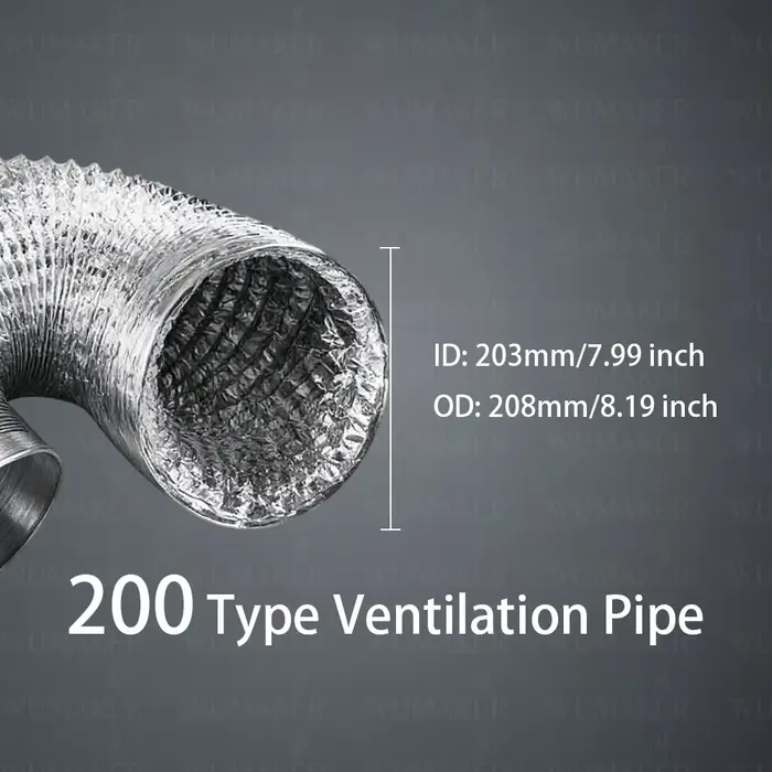 Tuyau de ventilation en aluminium crypté pliable de 200/250/275/300/350 mm, tube de fumée, sortie de