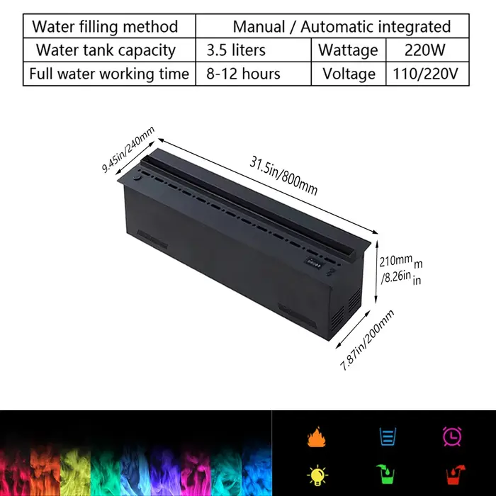 Cheminée Atomisée 3D Multicolore, Décoration Intérieure, Vapeur Électronique, Simulation Aquarelle,