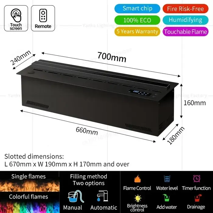Cheminée à vapeur d'eau 3D avec flamme de vapeur colorée, brume personnalisée écologique, cheminée é