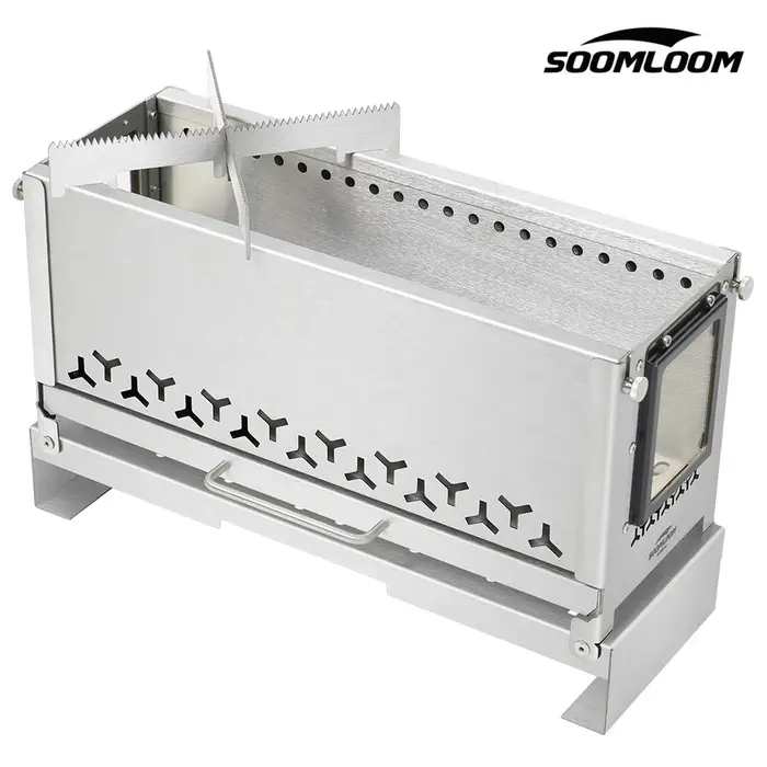 Soomloom Portable 0.5 unité feu de camp fosse en acier inoxydable poêle à bois pour tente cuisson barbecue chauffage extérieur cheminée multi-usage