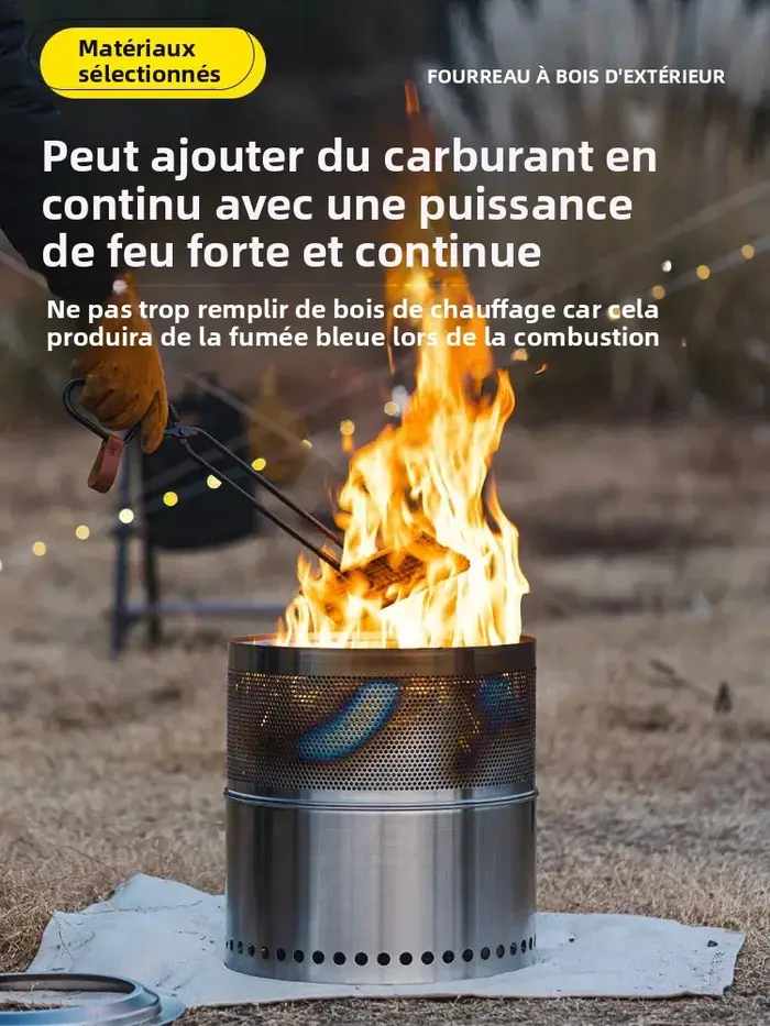 Poêle à bois d'extérieur en acier inoxydable