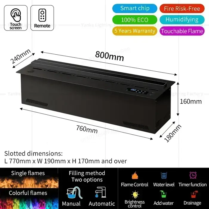 Cheminée Atomisée Intelligente 3D avec LED, Flamme Colorée, 35% Vapeur d'Eau, Cheminée Électrique In