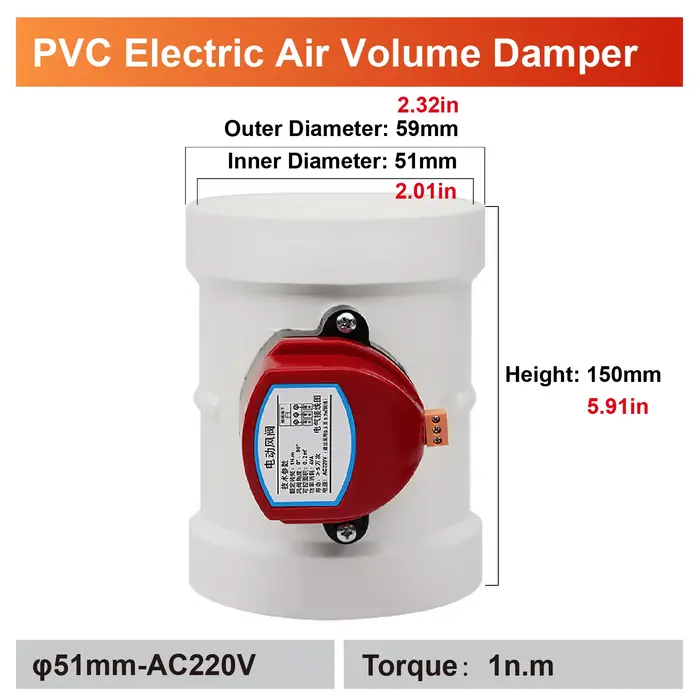 Vanne de Régulation de Débit d’Air Électrique en PVC 1N.m 4N.m pour Conduits Ventilation HVAC 51-110
