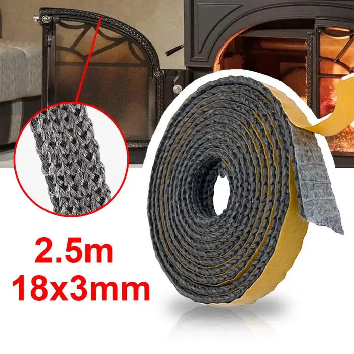 Corde de poêle plate noire auto-arina, bande de remplacement, joint, porte, poêle, cheminée, fenêtre