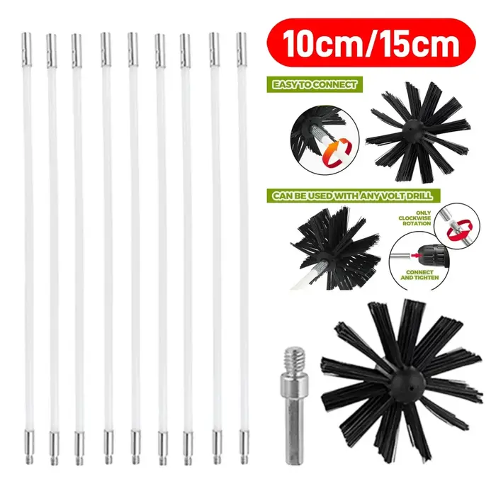 Kit de nettoyage de cheminée flexible 150 mm – Brosse et tige de nettoyage de cheminée à long manche – Outils de nettoyage de la suie et des tuyaux de séchoir