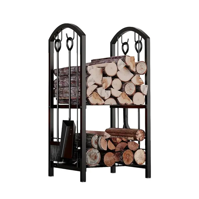 Support de stockage de bois de chauffage en fer forgé noir