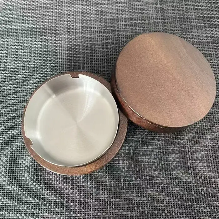 Cendrier en acier inoxydable et bois, anti-cendres volantes, avec couvercle, design créatif et simpl
