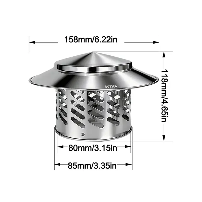 Capot de cheminée durable en acier inoxydable 80/110/160/200 mm, couvercle de toit multifonctionnel 
