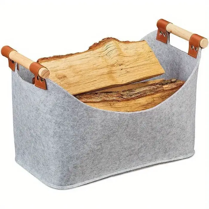 Panier de rangement pour bois de chauffage extra large – Support pliable en feutre robuste avec poig