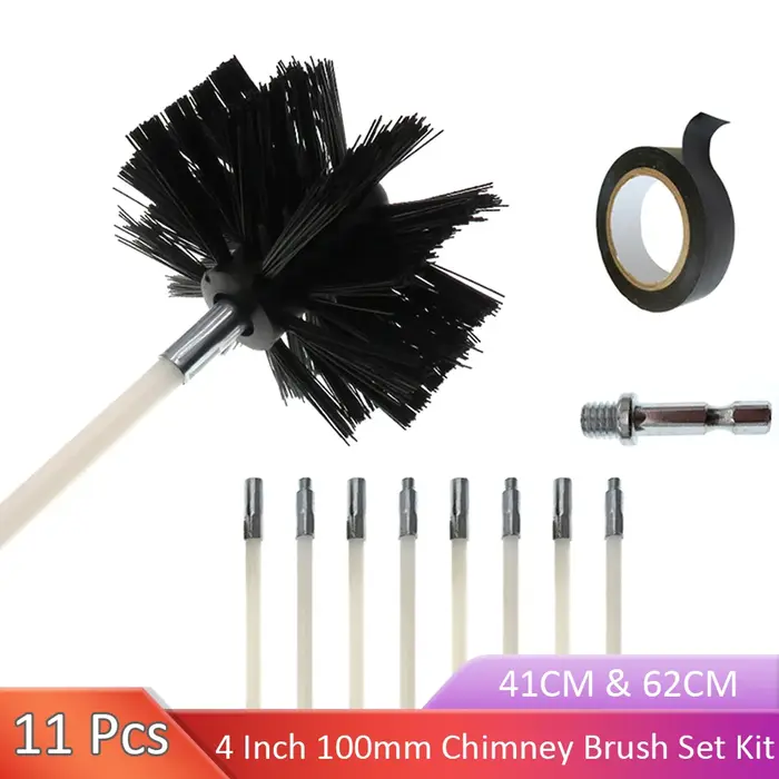 Ensemble de brosses de cheminée de 4 pouces, 100mm, avec tiges à Long manche, brosse de balayage de 