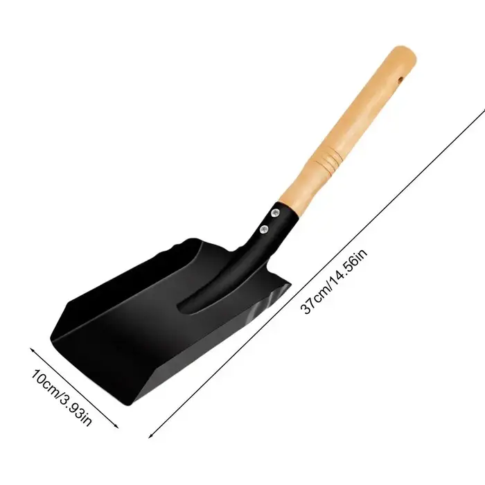 Pelle à foyer avec manche en bois, pelle à charbon et à cendres pour poêle à bois, barbecue, extérie