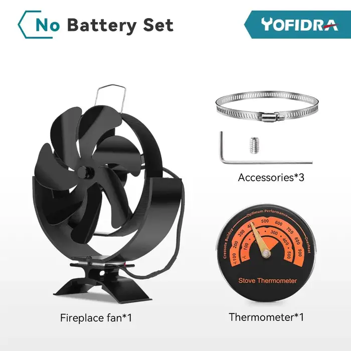 Ventilateur de cheminée noir à 7 pales, brûleur à bois multifonction, écologique, efficace, Distribu